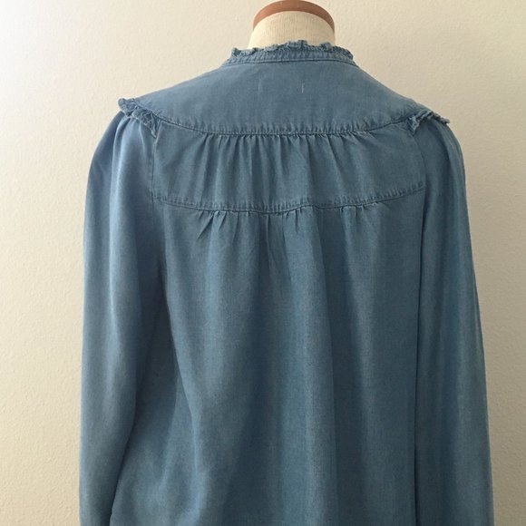 Anthro: Maeve Denim Pilcro Chambray Ruffle Blouse - Picture 5 of 6